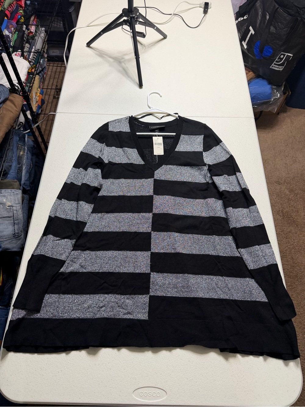 Lane Bryant sweater dress women’s 14/16 V-neck long sleeve striped black gray